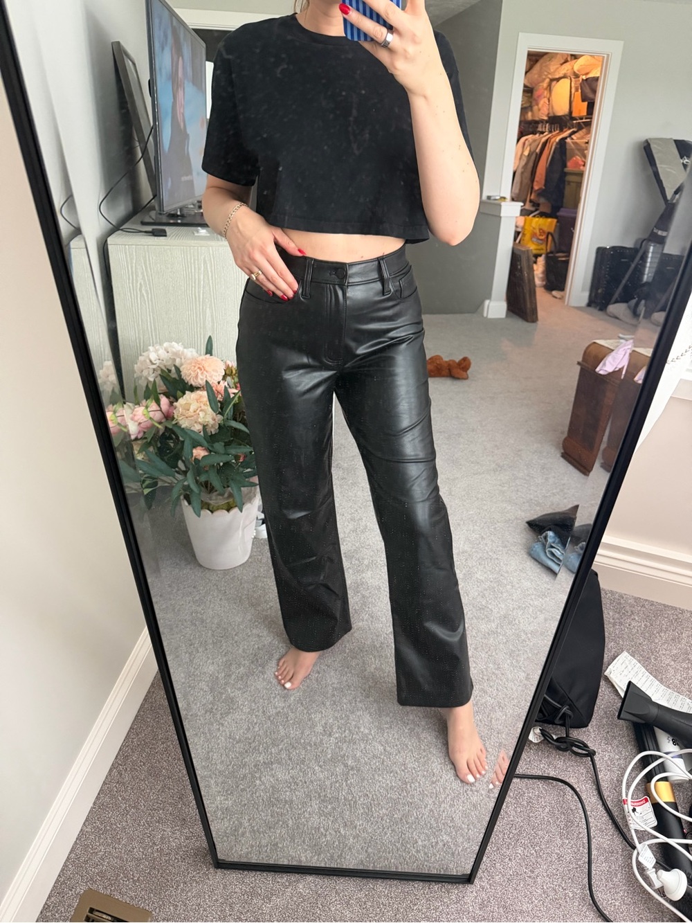 Abercrombie & Fitch Black Faux Leather Curve Love Straight-Leg Pants